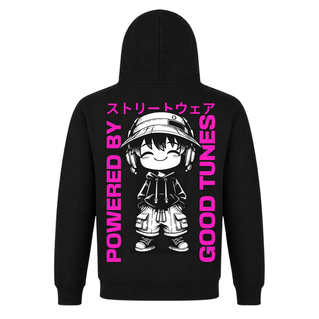 Powered by good tunes - Basic Hoodie - Black - Rueckseite