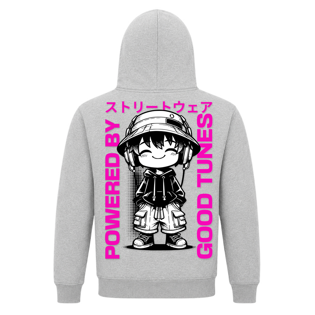 Powered by good tunes - Basic Hoodie - Grey Melange - Rueckseite