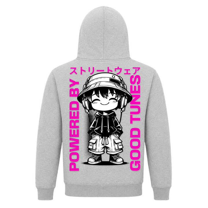 Powered by good tunes - Basic Hoodie - Grey Melange - Rueckseite