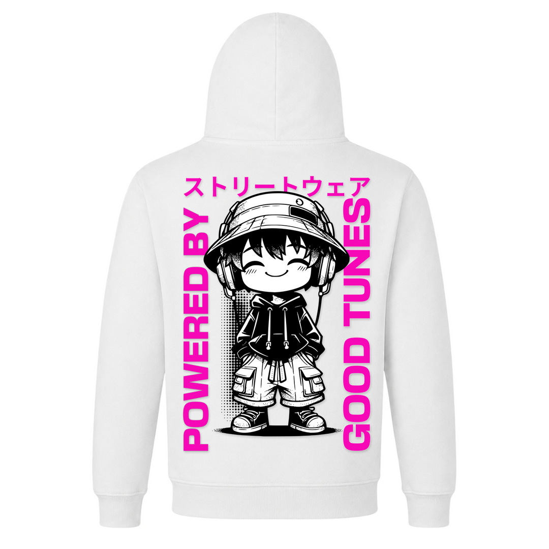 Powered by good tunes - Basic Hoodie - White - Rueckseite
