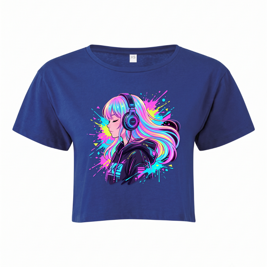 Lost in Music - T-Shirt Womens Crop Top - royal