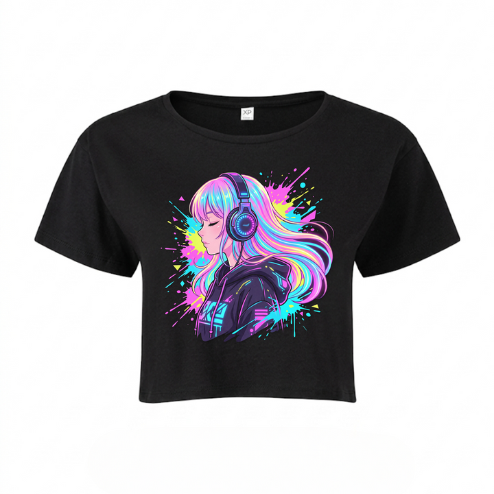 Lost in Music - T-Shirt Womens Crop Top - schwarz