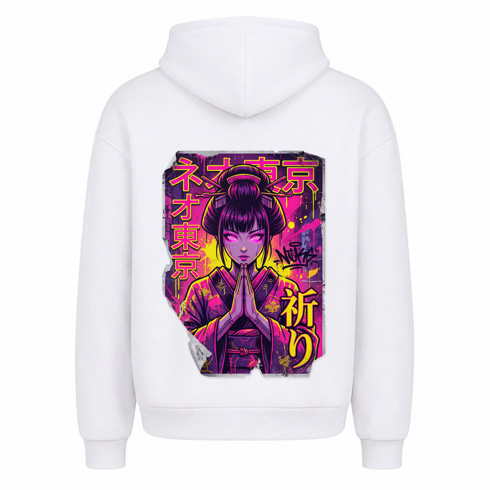 Neon Geisha - T-Shirt Oversized Hoodie - Weiß