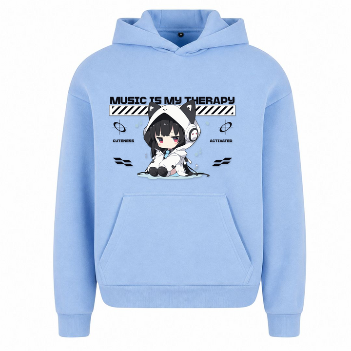 Music is my Therapy - Oversized Hoodie - powder blue