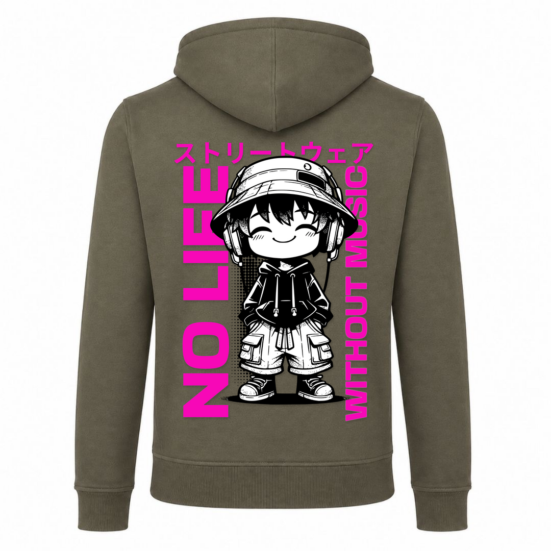 No life without Music - Zip Hoody - Olive - Rueckseite
