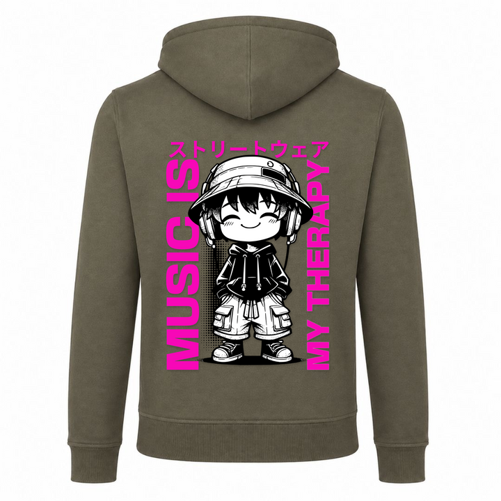 Music is my Therapy - Zip Hoody - Olive - Rueckseite