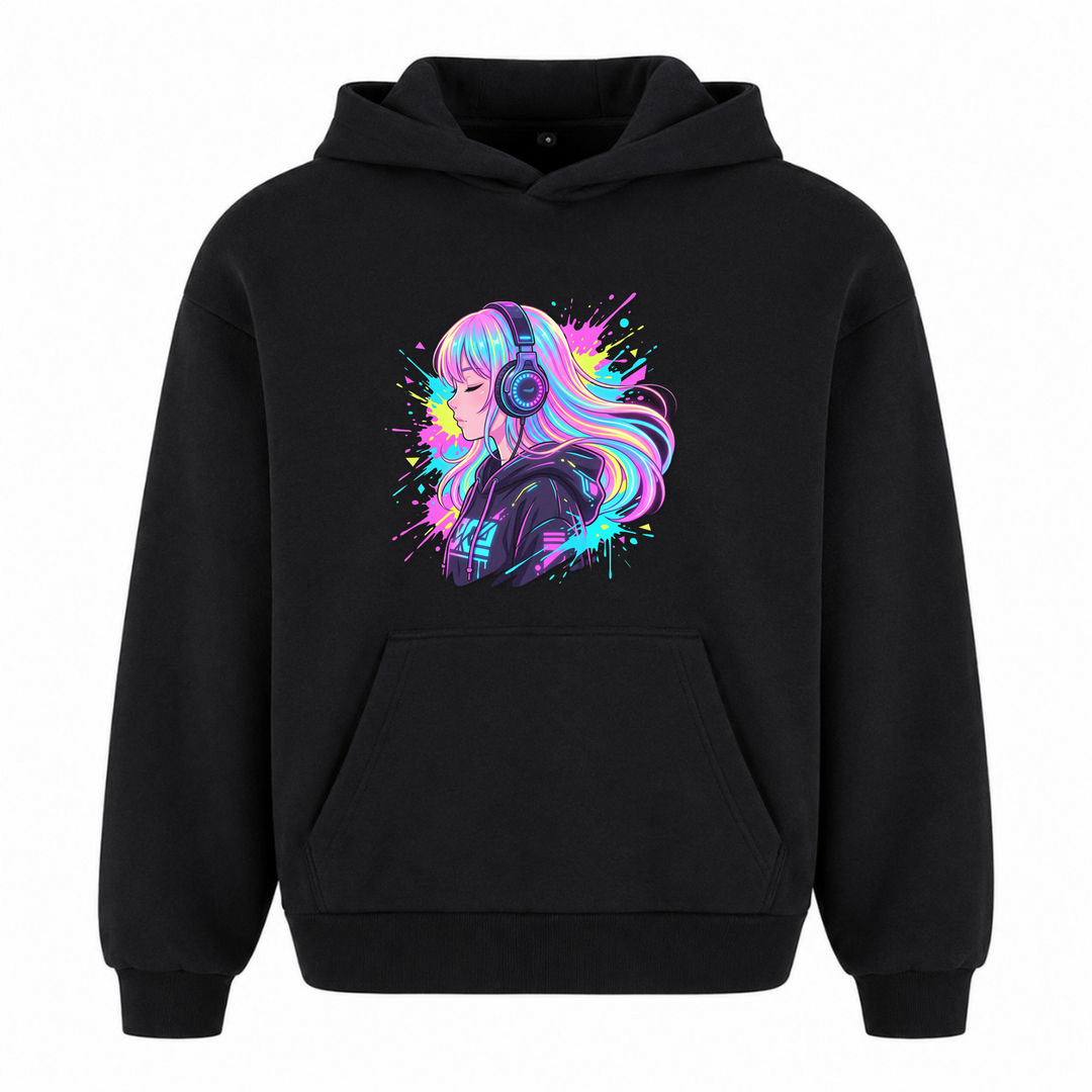Lost in Music - T-Shirt Oversized Hoodie - Schwarz