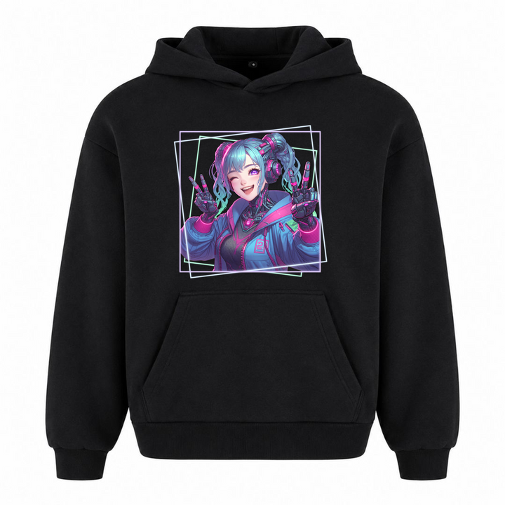 Cyber Girl - Oversized Hoodie - Schwarz