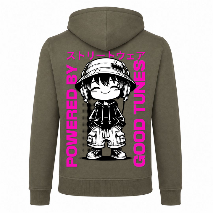 Powered by good tunes - Zip Hoody - Olive - Rueckseite