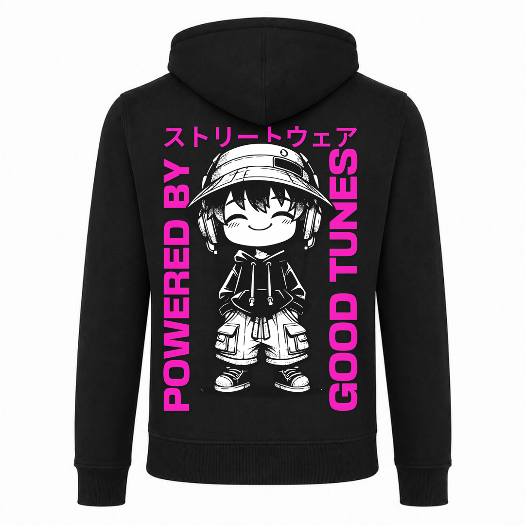 Powered by good tunes - Zip Hoody - schwarz - Rueckseite
