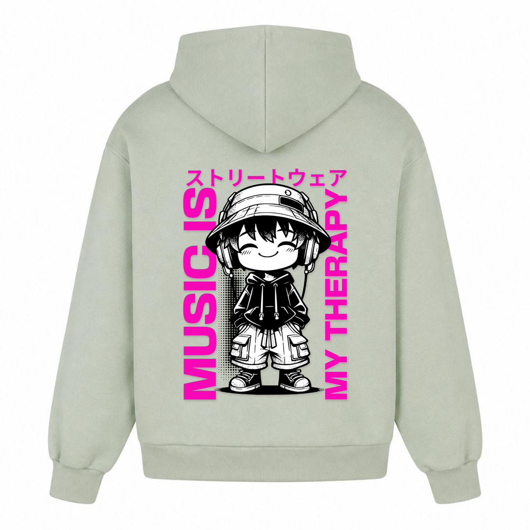 Music is my Therapy - Oversized Hoodie - light asphalt - Rueckseite