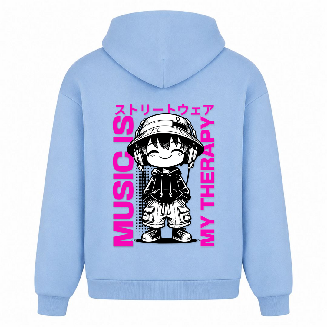 Music is my Therapy - Oversized Hoodie - powder blue - Rueckseite