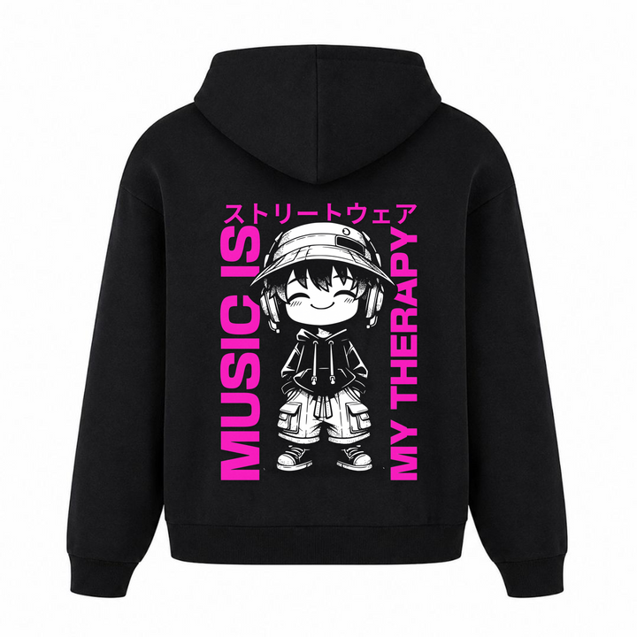 Music is my Therapy - Oversized Hoodie - Schwarz - Rueckseite