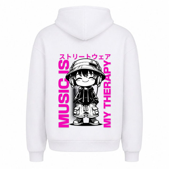 Music is my Therapy - Oversized Hoodie - Weiß - Rueckseite