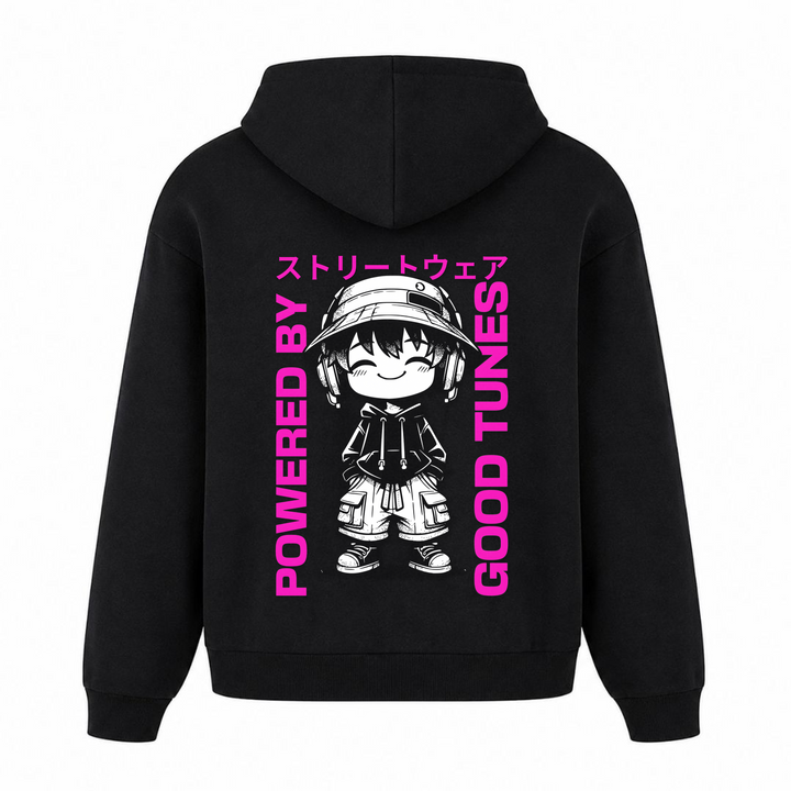 Powered by good tunes - Oversized Hoodie - Schwarz - Rueckseite