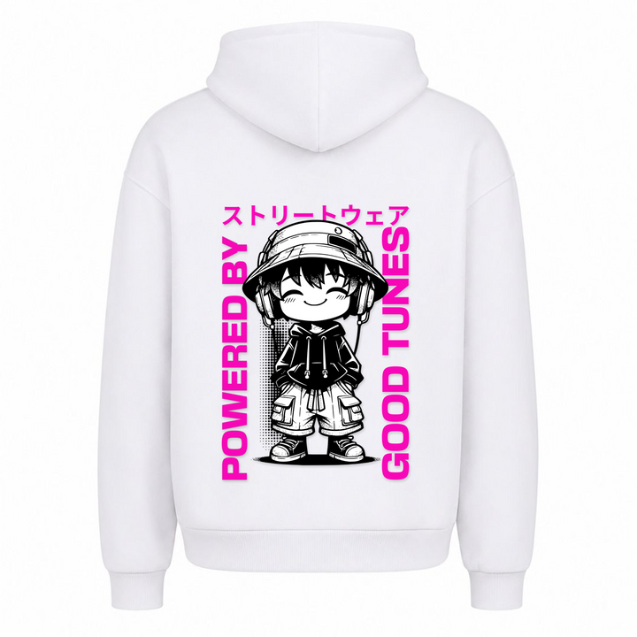 Powered by good tunes - Oversized Hoodie - Weiß - Rueckseite