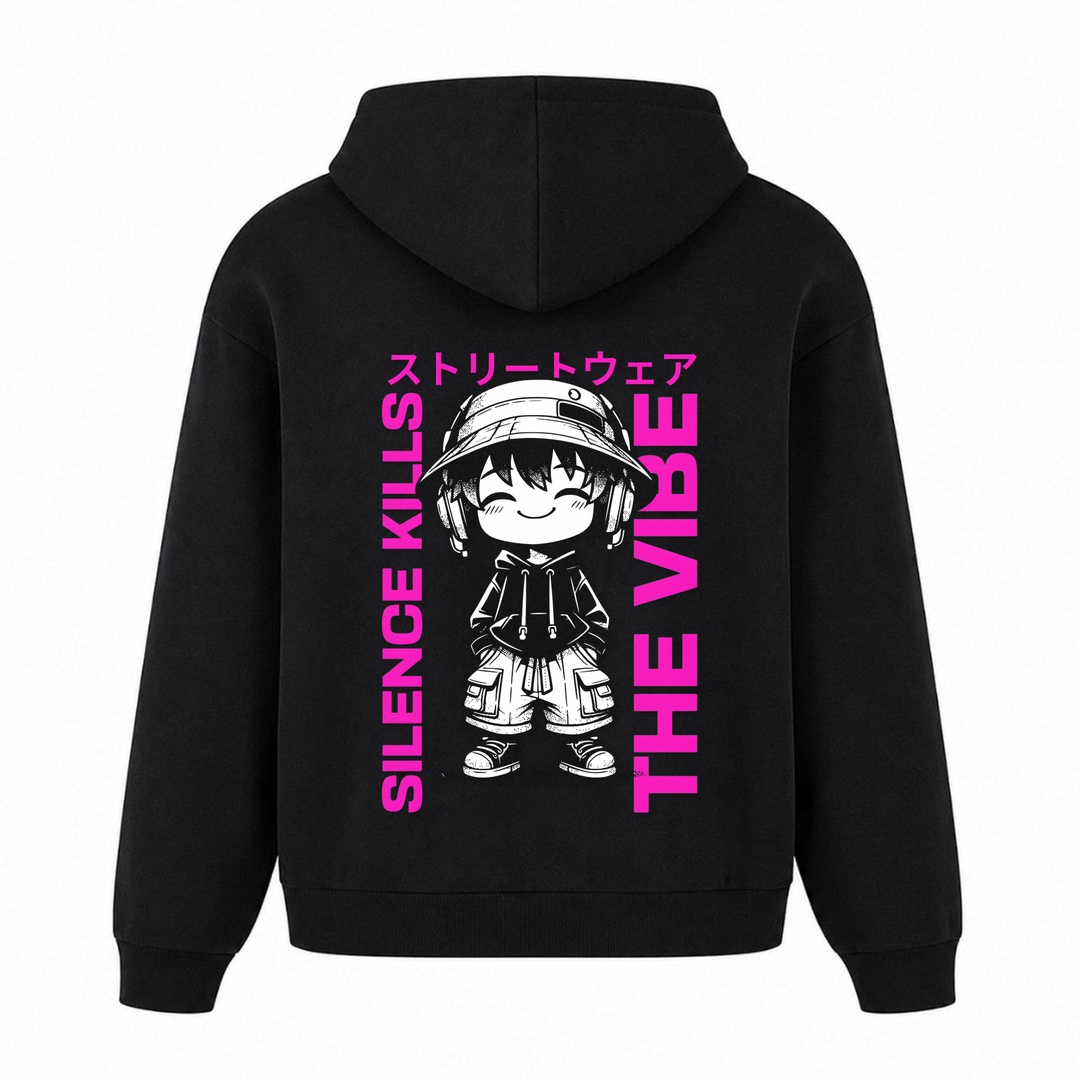 Silence kills the Vibe - Oversized Hoodie - Schwarz - Rueckseite