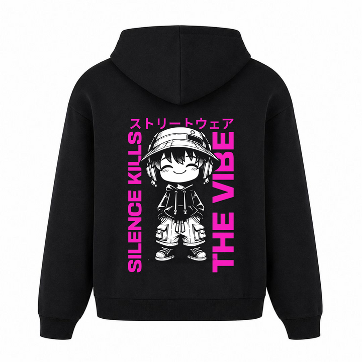 Silence kills the Vibe - Oversized Hoodie - Schwarz - Rueckseite