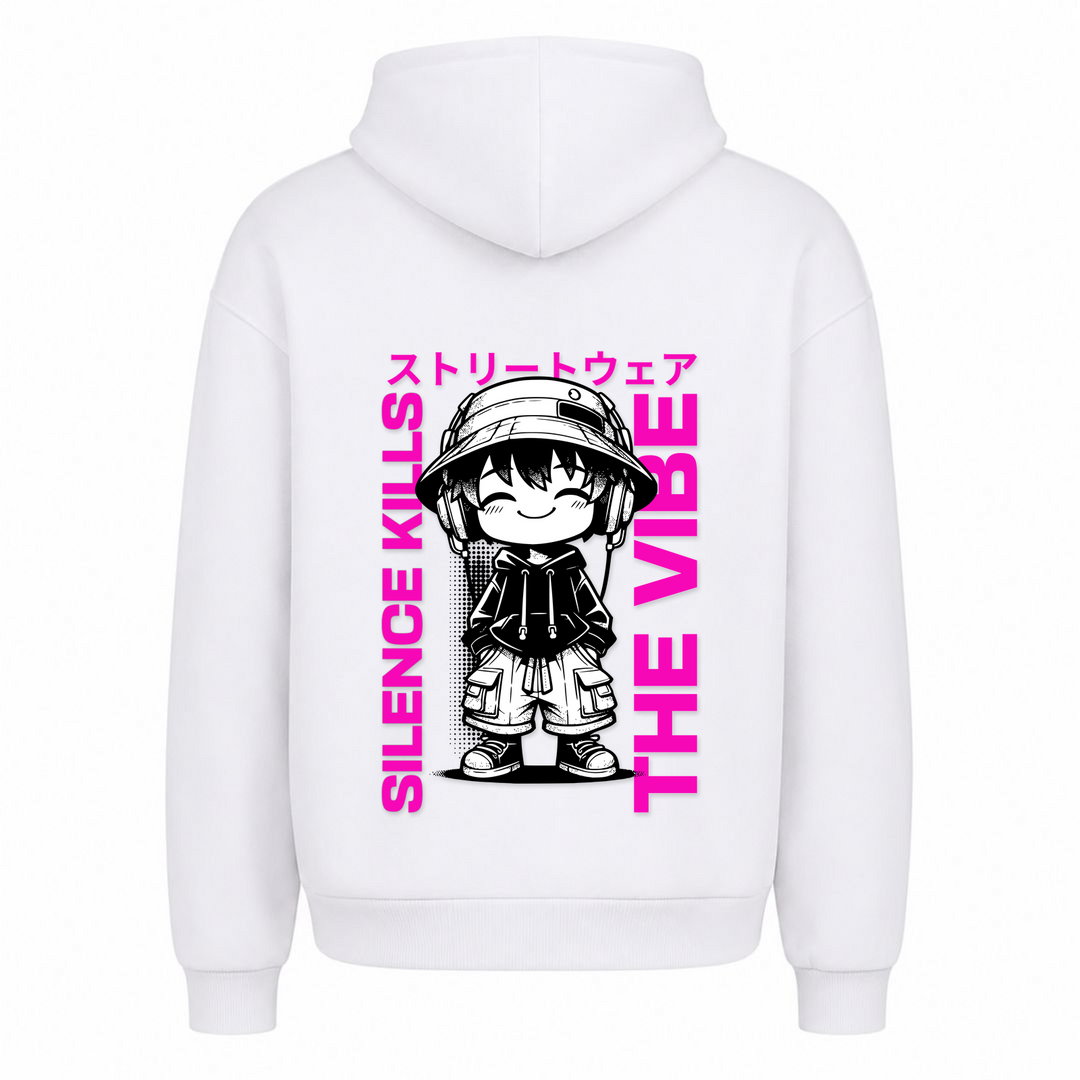 Silence kills the Vibe - Oversized Hoodie - Weiß - Rueckseite
